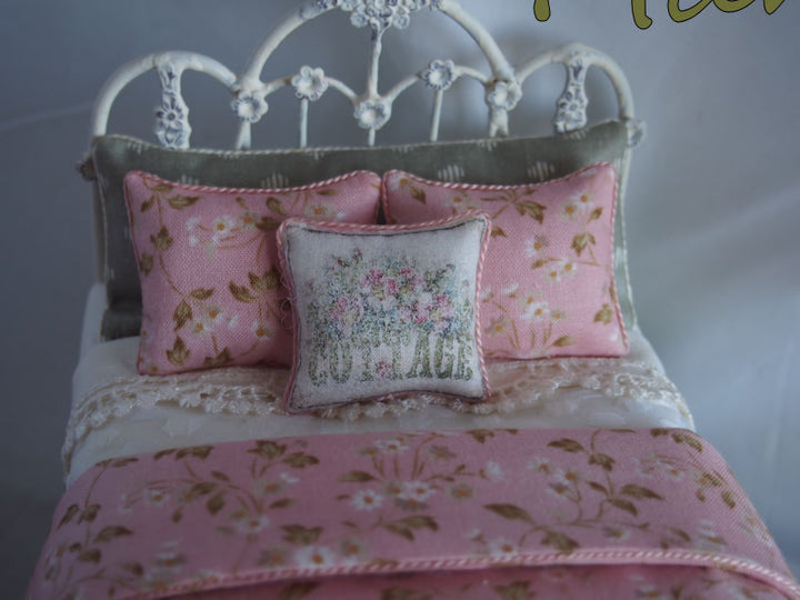 Miniature Dressed Bed with Chaise by Lorraine Scuderi