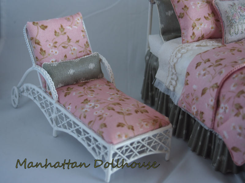 Miniature Dressed Bed with Chaise by Lorraine Scuderi