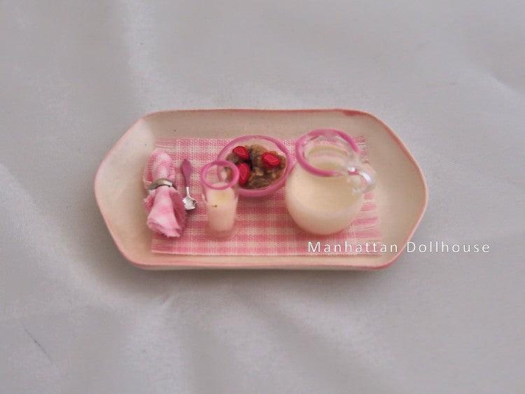 Dollhouse_Miniature Breakfast Tray in Pink