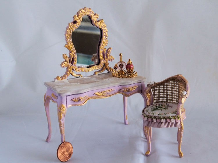 Miniature Ladies Vanity Table and Chair Set from Spain