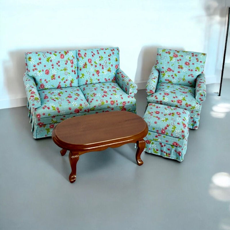 Cozy Blue and Rose Sofa Set