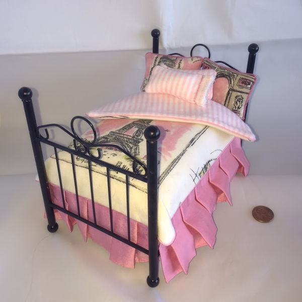 Miniature Dollhouse French Style Bed with Side Chair