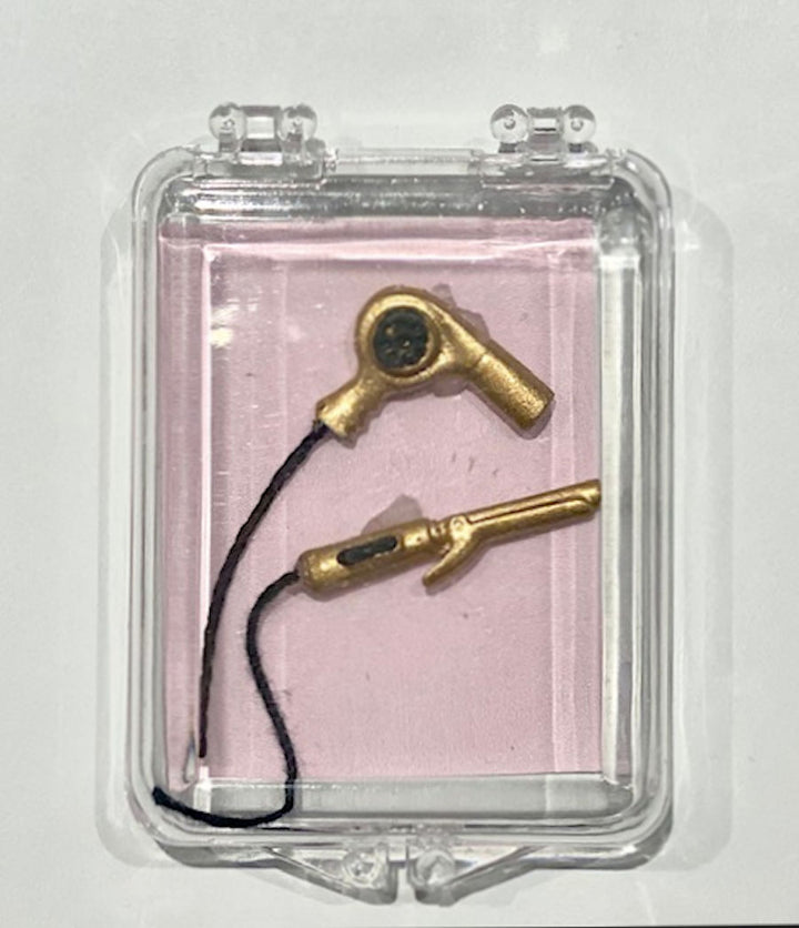 Dollhouse Miniature Hair Dryer and Curling Iron-Gold