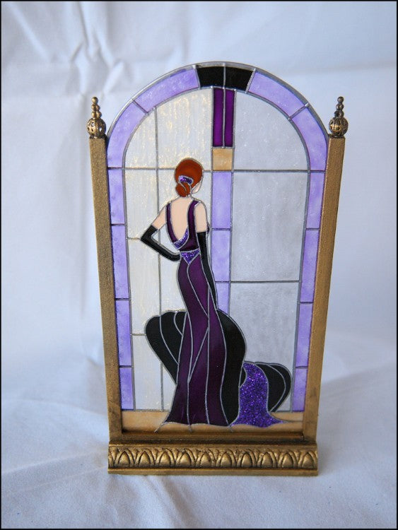 Art Deco Purple Lady Stained Glass Screen by Barbara Sabia