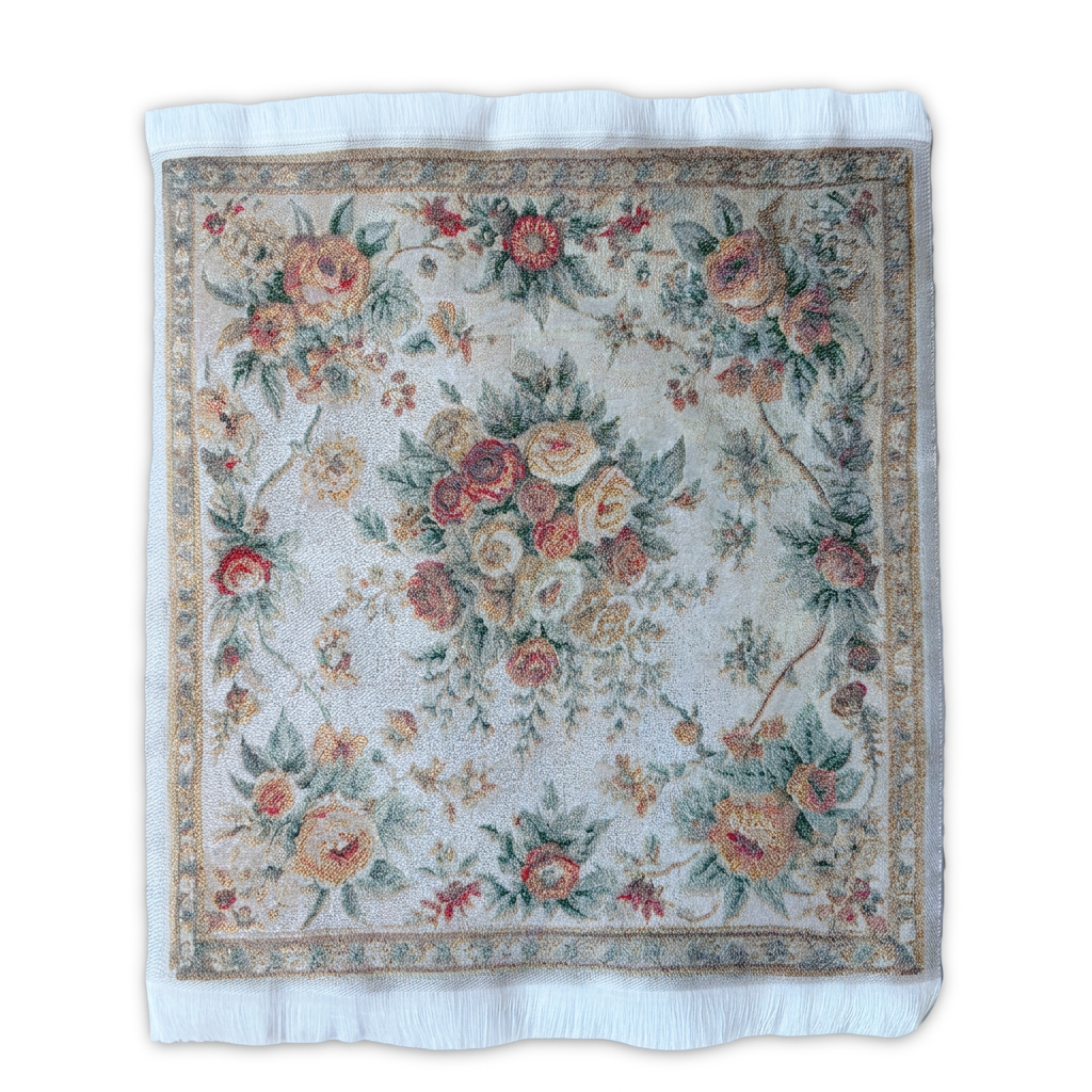 Tapestry Carpet with Fringe and Rose Design