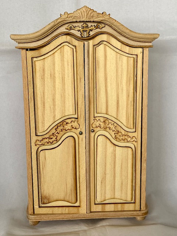 Unpainted Miniature Carved Armoire