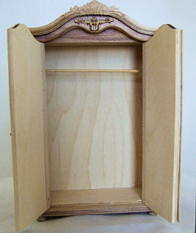 Unpainted Miniature Carved Armoire