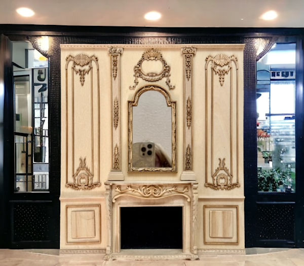 Ornate Miniature Wall Panel with a Fireplace