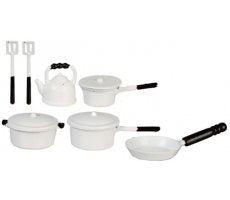 Miniature White Metal Cookware Set