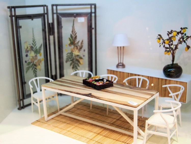 Modern Miniature Dining Room Set with Cypress Wood Console
