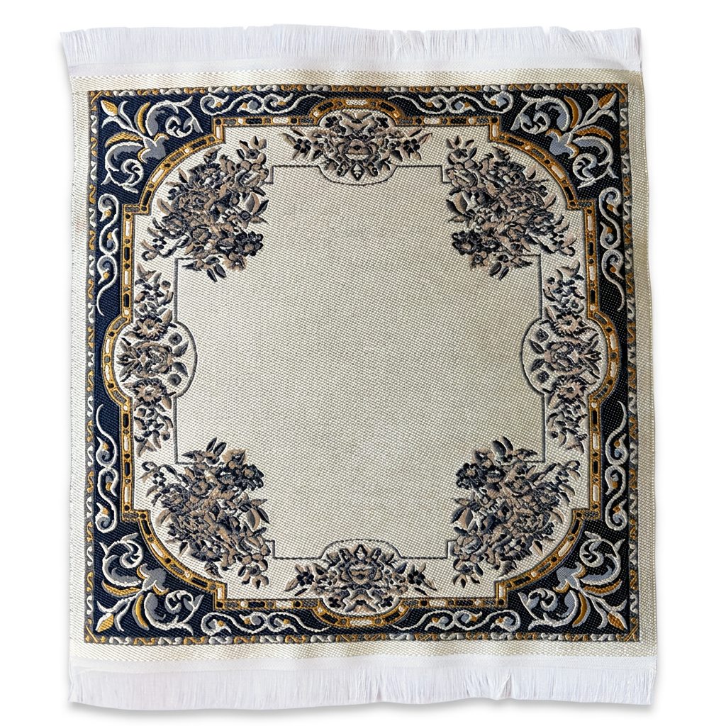 Floral Tapestry Rug with Geometric Inner Border