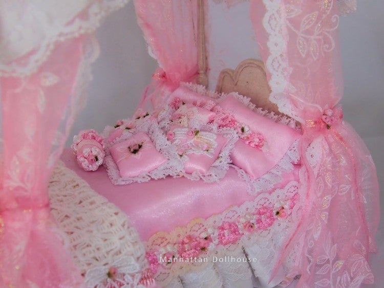 Dollhouse Miniature Pink Canopy Bedroom Set by Serena Johnson