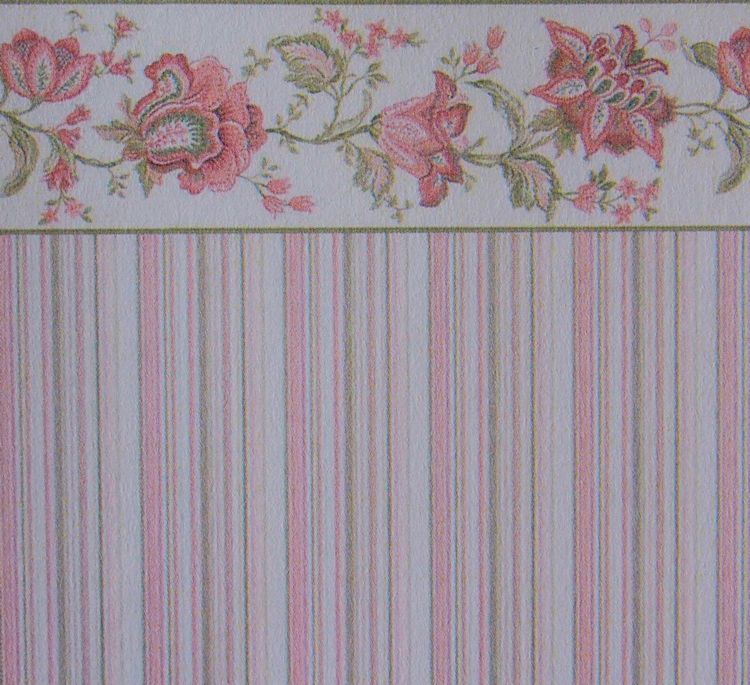Striped Dollhouse Wallpaper with Flower Border