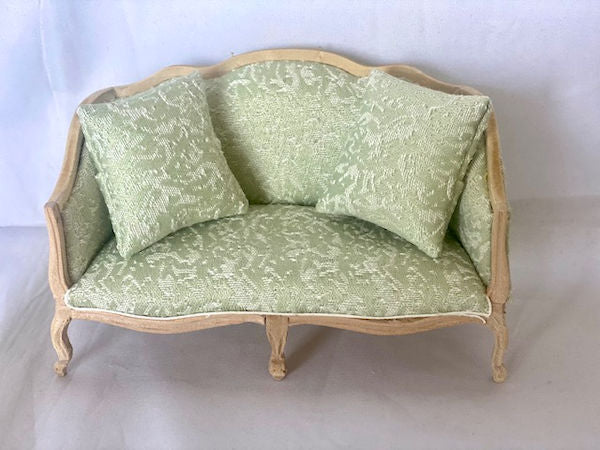 Miniature Couch with Cushioned Sage Fabric-Unpainted
