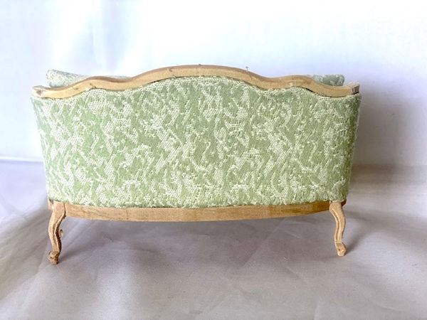Miniature Couch with Cushioned Sage Fabric-Unpainted