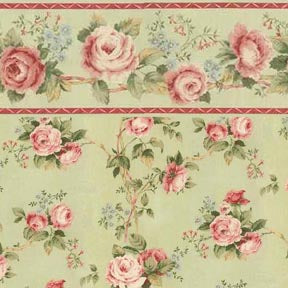Sage Green and Rose Wallpaper with Border