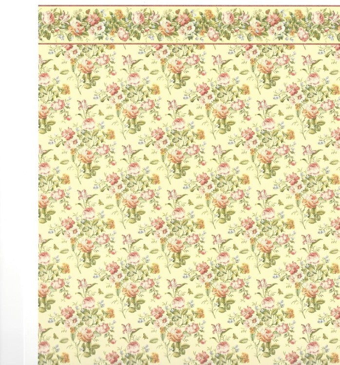 Yellow and Rose Dollhouse Paper with Border