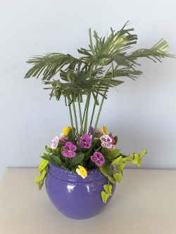 Potted Palm with Pansies - Purple Planter