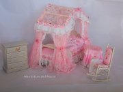 Dollhouse Miniature Pink Canopy Bedroom Set by Serena Johnson