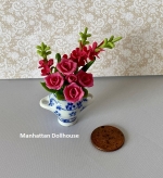 Miniature Pink Roses in Porcelain Vase