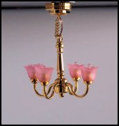 Pink Glow Miniature Chandelier- C6 PK Battery Brass