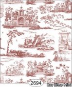 Rose Hill Toile Red on White Dollhouse Wallpaper