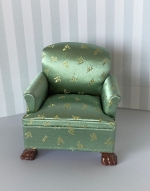 Green Cushioned Arm Chair with Gold Design