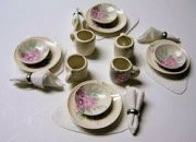 12 Piece Pink Flower Dinner Set with Placemats & Napkins