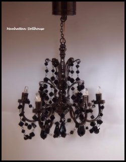 6 arms chandelier black Bright battery LED LAMP Dollhouse miniature light 1:12 