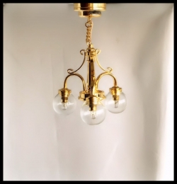 Three-Arm Brass Ceiling Light with Round clear Shades