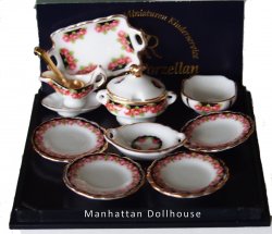DOLLHOUSE Teacup Plate Dessert Set 1.367/8 Reutter Black Rose Miniature 