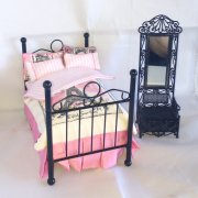 Miniature Dollhouse French Style Bed with Side Chair