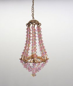 Dollhouse Miniature Shabby Chic Pink Roses Crystal 4 Arm Chandelier Light Lamp