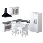 11 Piece White and Black Dollhouse Kitchen Set