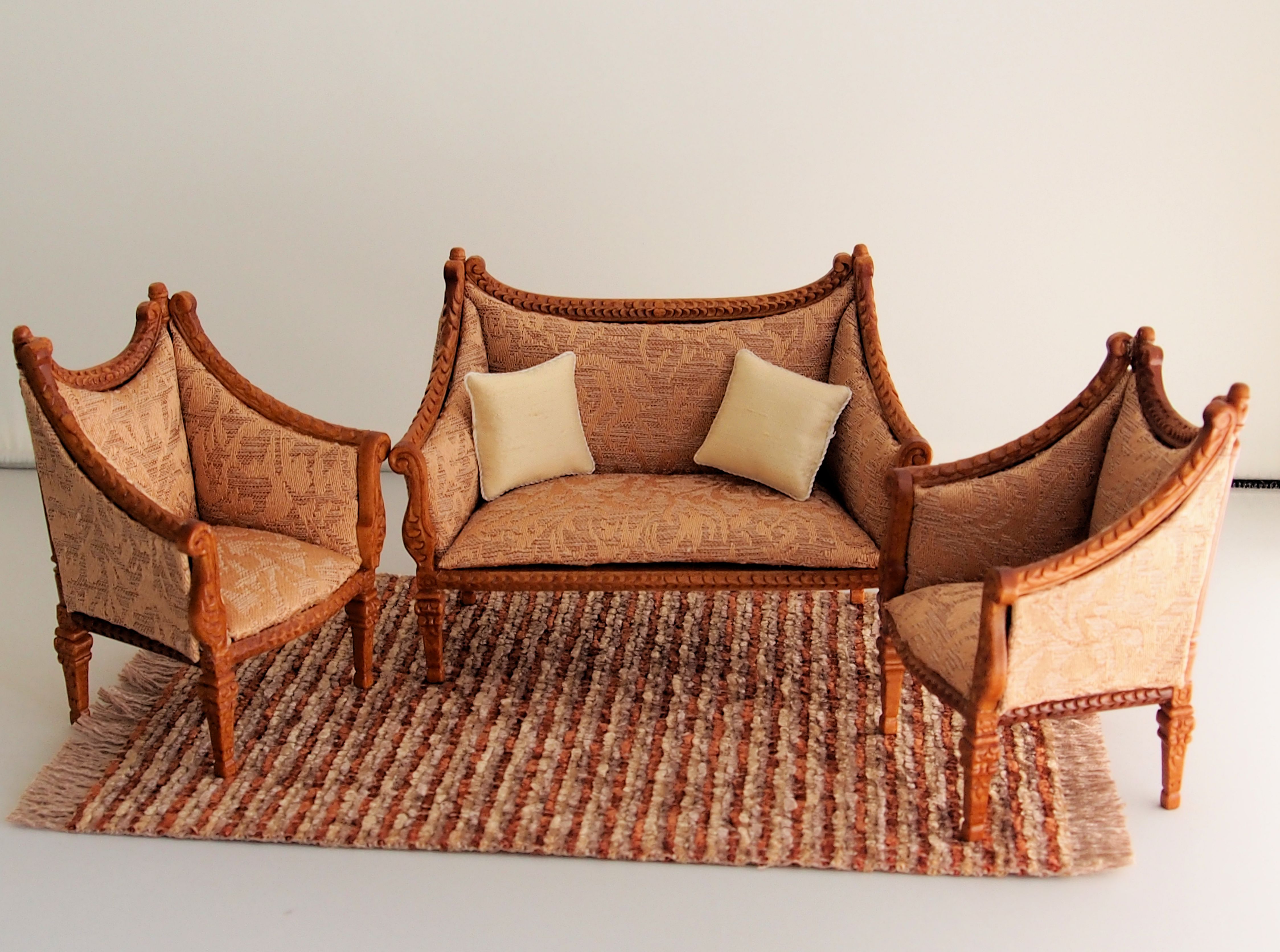 Bespaq Italia New Walnut Sofa 3 Piece Handcarved Set - Click Image to Close