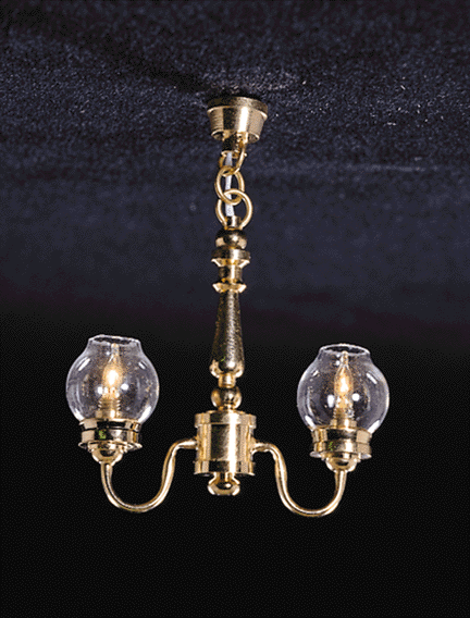 2 Up-Arm Clear Globe Chandelier - Click Image to Close