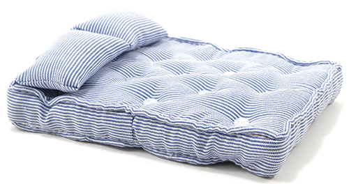 Miniature Double Mattress with Pillows, Blue/White - Click Image to Close