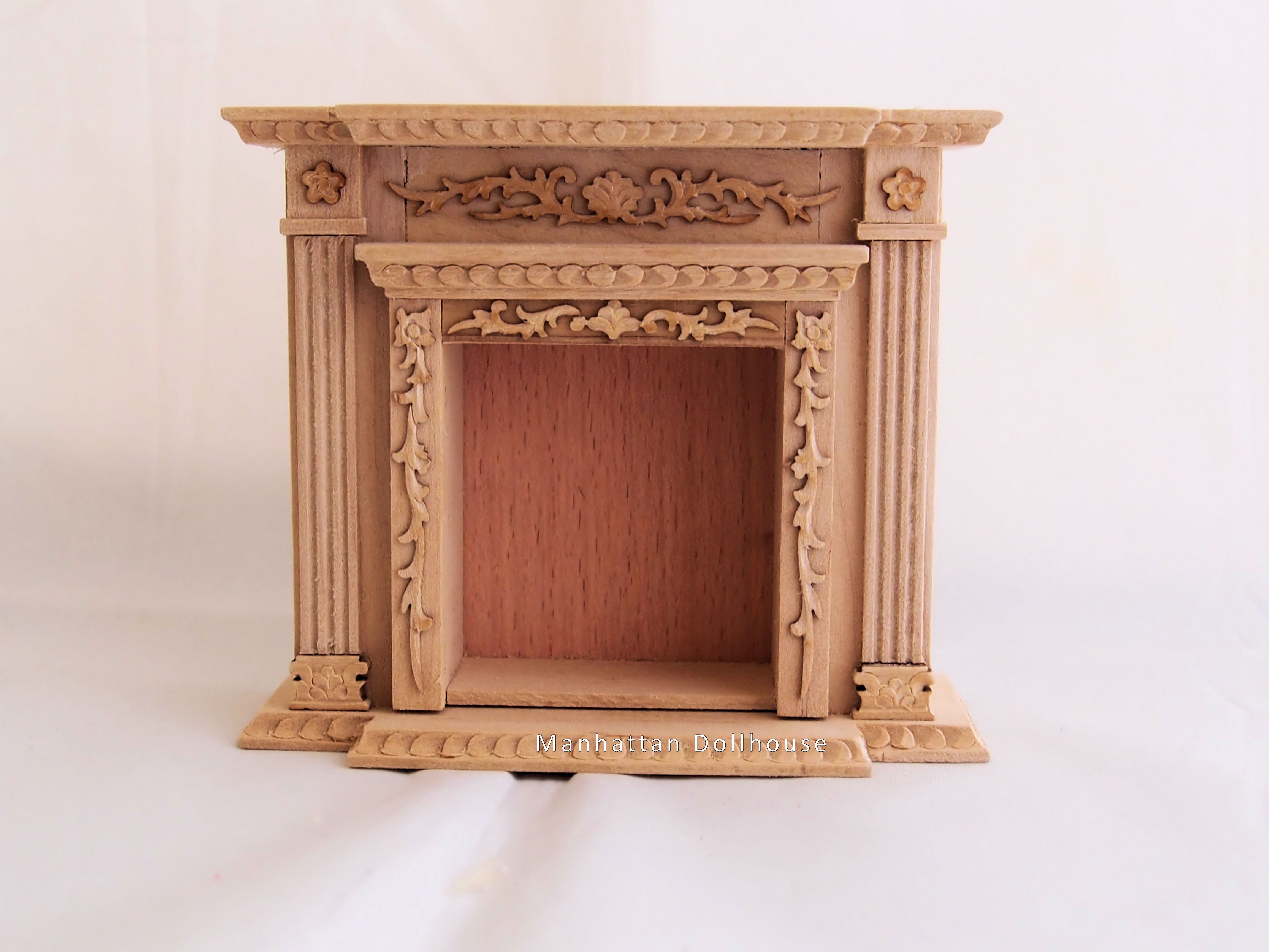 Unpainted Wood Dollhouse Fireplace - Click Image to Close