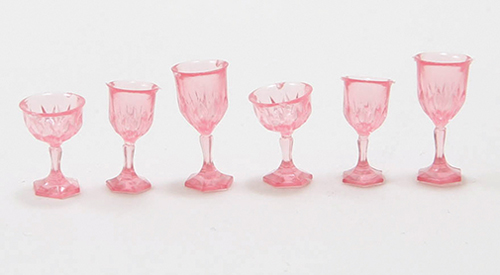 Cut Stemware, Pink, 6/Pc - Click Image to Close