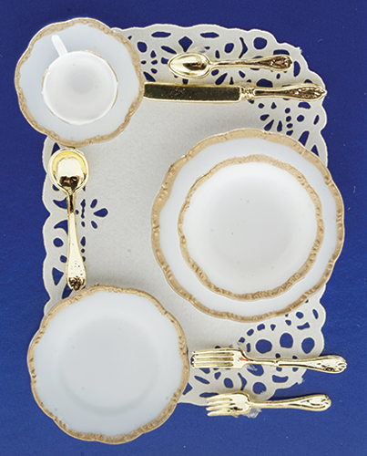 One Miniature Place Setting with a Gold Trim - Click Image to Close